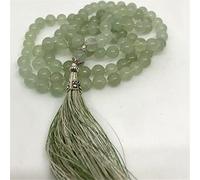 HQHYGM Charm Jewelry 8mm Natural Green Jade 108 Beads Tassel Knotted Necklace Healing Bless Bead#4414