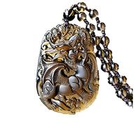 HQHYGM Charm Jewelry Kirin Black and Ice Obsidian Pendant Amulet Flying Kylin Crystal Necklace for Men Women