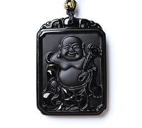 HQHYGM Charm Jewelry Natural Black Obsidian Bead Necklace Hand-Carved Buddha Jade Pendant Fashion Charm Auspicious Jewelry for Man Women Amulet Gifts