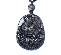 HQHYGM Charm Jewelry Natural Black Obsidian Beads Necklace Hand-Carved Dragon Horse Jade Pendant Charm Jewelry for Man Women Amulet Auspicious Gifts