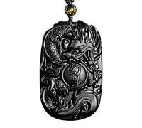 HQHYGM Charm Jewelry Natural Black Obsidian Beads Necklace Hand-Carved Dragon Jade Pendant Fashion Charm Jewellery Amulet for Man Women Gifts Jewelry