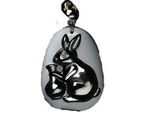 HQHYGM Charm Jewelry Natural Black Obsidian Beads Necklace Hand-Carved Rabbit Jade Pendant Auspicious Jewelry for Man Women Amulet Gifts