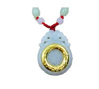 HQHYGM Charm Jewelry Pure Natural Hetian Jade Pendant Inlaid God Beast Amulet Pendant with Green Bead Rope Necklace Gift