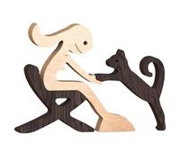 HQHYGM Collectible Figurines Wooden Woman Carving Ornaments Figurine Hand Carved Wood Human Statue for Dog Lover, A