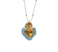 HQHYGM Colorful Beads Sacred Heart Necklace For Women Men, Classic Sacred Heart of Jesus Necklace - Vintage Sacred Heart Pendant, Jesus Heart Necklace For Christmas Thanksgiving Gifts