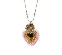 HQHYGM Colorful Beads Sacred Heart Necklace For Women Men, Classic Sacred Heart of Jesus Necklace - Vintage Sacred Heart Pendant, Jesus Heart Necklace For Christmas Thanksgiving Gifts