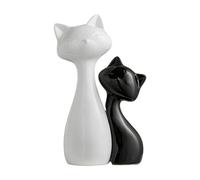HQHYGM Couple Cat Figurines Animal Sculpture Lovely Tabletop Ornament for Living Room Office Cabinet Decoration Valentine's Day Gift, S Black L White
