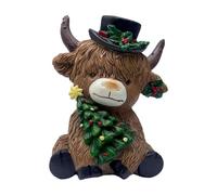 HQHYGM Cow Statue Home Accent Decoration Desktop Ornament for Cabinet Coffee Table Fireplace Holiday Shelf, Christmas Tree