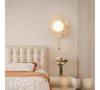 HQHYGM Creative Children's Room Wall Lamp USB Rechargeable Flower Wall Light with Pull Cord Wall Tri Colour Dimmable Iron Resin for Study Bedroom (Light Yellow)