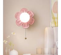 HQHYGM Creative Children's Room Wall Lamp USB Rechargeable Flower Wall Light with Pull Cord Wall Tri Colour Dimmable Iron Resin for Study Bedroom (Pink)