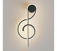 HQHYGM Creative Musical Note Wall Light Linear Metal Wall Lamp with White Acrylic Shade Ultra-Thin Bedside Wall Sconces 21W Black Minimalist Wall Lamps