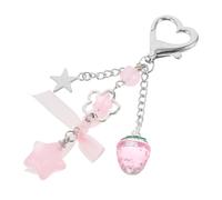 HQHYGM Cute Strawberry Floral Keychain with Bow Star Charm Lightweight Bag Pendant Handbags Backpacks Purses Fruit Accessory Gift for Women and Teens