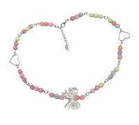 HQHYGM Dopamine Colorful Beaded Bow Pendant Multicolor Seed Bead Adjustable Chain Necklace Jewelry Accessories for Women Girls