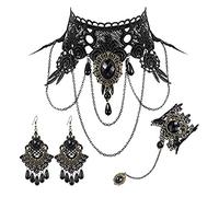 HQHYGM Earrings Black Choker Lace Necklace with Bracelet and Earring Set Vintage Witch Jewelry for Halloween Costume Wedding