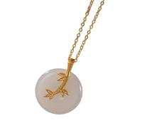 HQHYGM Elegant Bamboos Leaf Designs Necklace with Genuine Hotan Jades Pendant and Chain Daily Wear Mixed Materials