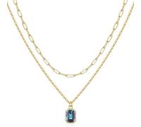 HQHYGM Elegant Necklace Feature December Stones and 18k Gold Plating Rectangular Designs Neckchain For Women Double Layer Necklace),additionalWeblabs:(: