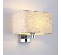 HQHYGM Fabric Wall Light Fixture Chrome Wall Sconces with White Textile Shades and On/Off Switch Square Headboard Lights Nightstand Lamps for Bedrooms Bedside Reading
