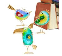 HQHYGM Figurines, Colorful Metal Glass Bird Sculptures, Set of Garden Art Statues, Spring Outdoor Lawn Ornaments, Handcrafted Animal Decorations, Patio Balcony Farmhouse Décor, 6 Inches Multicolor