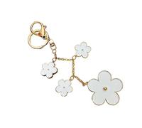 HQHYGM Five-Leaf Grass Keychain Zinc Women‘s Decorative Metal Key Chain White Ring Charm for Home Office Accessories