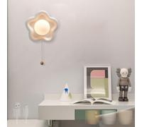 HQHYGM Floral Wall Lamp with Pull Cord Wall Lights 3000K/4000K/6000K Dimmable Wall USB Rechargeable Children's Room Decorative for Bedroom Living Room (White)
