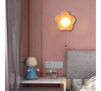 HQHYGM Floral Wall Lamp with Pull Cord Wall Lights 3000K/4000K/6000K Dimmable Wall USB Rechargeable Children's Room Decorative for Bedroom Living Room (Pink + Yellow)