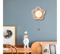 HQHYGM Floral Wall Lamp with Pull Cord Wall Lights 3000K/4000K/6000K Dimmable Wall USB Rechargeable Children's Room Decorative for Bedroom Living Room (Blue + Pink)