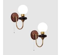 HQHYGM G9 Wood Wall Light Indoor Wall Lamp with Pull Cord Wall Vintage Decorative Wall with Glass Lampshade Iron for Bedroom Living Room Hallway (2 Packs)