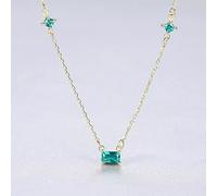 HQHYGM Green Topaz Square Pendant Necklaces for Sweet Girls Thin Chain Jewelry