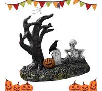 HQHYGM Halloween Statues - Gothic Tree Skull Pumpkin Figurine, Resin Decorative Sculpture, Crow Tombstone Ornaments, Ideal for Home Table Mantle Bookshelf Bedroom Decorations