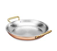 HQHYGM Handmade Skillets for Cooking/Stainless Steel Spanish Paella Pan with Double Handles/Uncoated Nonstick Fry Omelet Pan for Home and Commercial 10 Sizes Tray(Rose Gold 16cm)
