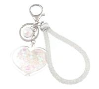 HQHYGM Heart-Shaped with White Resin and Crystal Beads, Girl Key Ring Purse Pendant, Silver Four-Link Chain Bag Hanging Decoration for Handbag Accessory