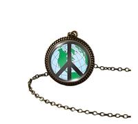 HQHYGM Hippie Necklace For Women and Men, Hippy Peace Sign Necklace Art Painting Vintage Pendant Round Printed Photo Glass Dome, Long Necklaces For Women Boho, Grunge Necklaces