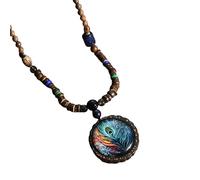 HQHYGM Hippie Necklace For Women and Men, Peace Pendant Necklace Boho Aesthetic Tassel Vintage Wooden Beads Bohemia Sweater Chain, Long Necklaces For Women Boho, Grunge Necklaces