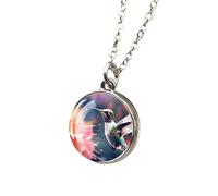 HQHYGM Hummingbird Necklace For Women and Men, 1pc Hummingbird Necklaces Sparrow Bird and Flower Two-Sided Glass Pendant Chains Necklace, Cute Animal Jewelry