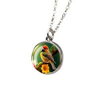 HQHYGM Hummingbird Necklace For Women and Men, 1pc Hummingbird Necklaces Sparrow Bird and Flower Two-Sided Glass Pendant Chains Necklace, Cute Animal Jewelry