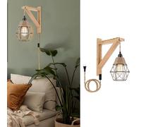 HQHYGM in Wall Sconces Rustic Antique Wall Lamp with Wall with Wooden Bracket Industrial Rope Cable Metal Cage for Kitchen Island Farmhouse Dining Bedroom Garage Hallway