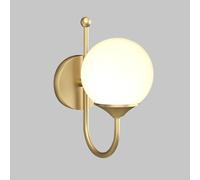 HQHYGM Indoor Bathroom Brass Vintage Industrial Light Fixture Lamp Hardwired Wall with Milky White Globe Glass Shade for Bedroom Bedside Vanity (Gold)