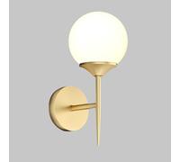 HQHYGM Indoor Bathroom Brass Vintage Industrial Light Fixture Lamp Hardwired Wall with Milky White Globe Glass Shade for Bedroom Bedside Vanity (Gold)