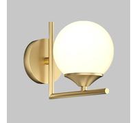 HQHYGM Indoor Bathroom Brass Vintage Industrial Light Fixture Lamp Hardwired Wall with Milky White Globe Glass Shade for Bedroom Bedside Vanity (Gold)