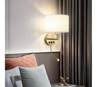 HQHYGM Indoor Bedside Wall Lamp with USB Rechargeable Port Wall with Fabric Lampshade Wall Light ° Rotatable Iron Retro Decorative for Living Room Bedroom (White Light Bronze+Beige)