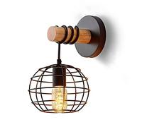 HQHYGM Industrial Black Wall Wire Cage Wall Lamp Shade Wood Wall Light Retro Wall Mount Lights Hardwired Sconces for Farmhouse Bedroom Hallway Kitchen