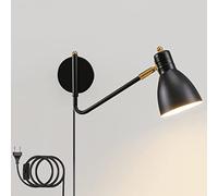 HQHYGM Industrial Wall Light with Switch Adjustable Loarm Bedside Wallp with and Cable Rotatable Shade Retro Wall Readingp for Bedroom Liviroom/Black