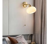 HQHYGM Interior Wall Light with Pull Cord Wall Lamp Vintage d Brass Decoration Wall White Glass Lampshade Wall for Hallway Study Room