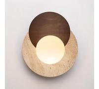 HQHYGM Japanese Style Interior Stone Natural Yellow Travertine Lamp G9 Socket Round Wooden Wall Kitchen Bedroom Living Room Vanity Light Fixture 11.8in