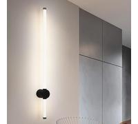 HQHYGM Long Linear Wall Lights Aluminium Acrylic Indoor Wall Black/Gold Nordic Industrial Wall Lamp 350° Rotatable for Bedroom Living Room Dining Room (75cm Black White Light)