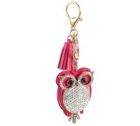 HQHYGM Lovely Metal Owl Diamond Keychain Red Leather Bag Pendant Lightweight Compact Creative Fashion Accessory Women Gift for Friends