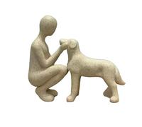 HQHYGM Man and Statue Ornament Desktop Pet Memorial Display Human Dog Sculpture Figurine for Housewarming Gift Mantle Decoration, Beige