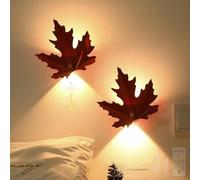 HQHYGM Maple Leaf Wall Light with Remote Control Dimmable Wall Lamp with Motion Detector Wall USB Rechargeable Creative Red Decorative for Bedroom Living Room (2 Packs Red)