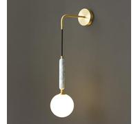 HQHYGM Marble Nordic Brass Mounted for Bedroom Globe Glass Shade Living Room Light Fixture G9 Socket Bedside Wall Lamp with Hanging Wire
