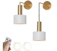 HQHYGM Mid Century Battery Operated Wall Light Set of 2 Battery Powered Wall with Remote Dimmable Rechargeable Cordless Wall Hanging Lamp for Bedroom Living Room Headboard/WH
